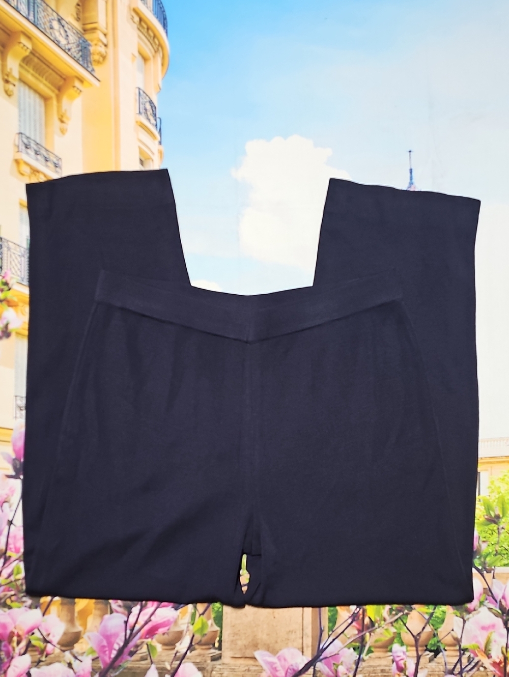Misook Navy Blue Pull on High Waist Straight Leg Pants Size Petite Large‎ LP